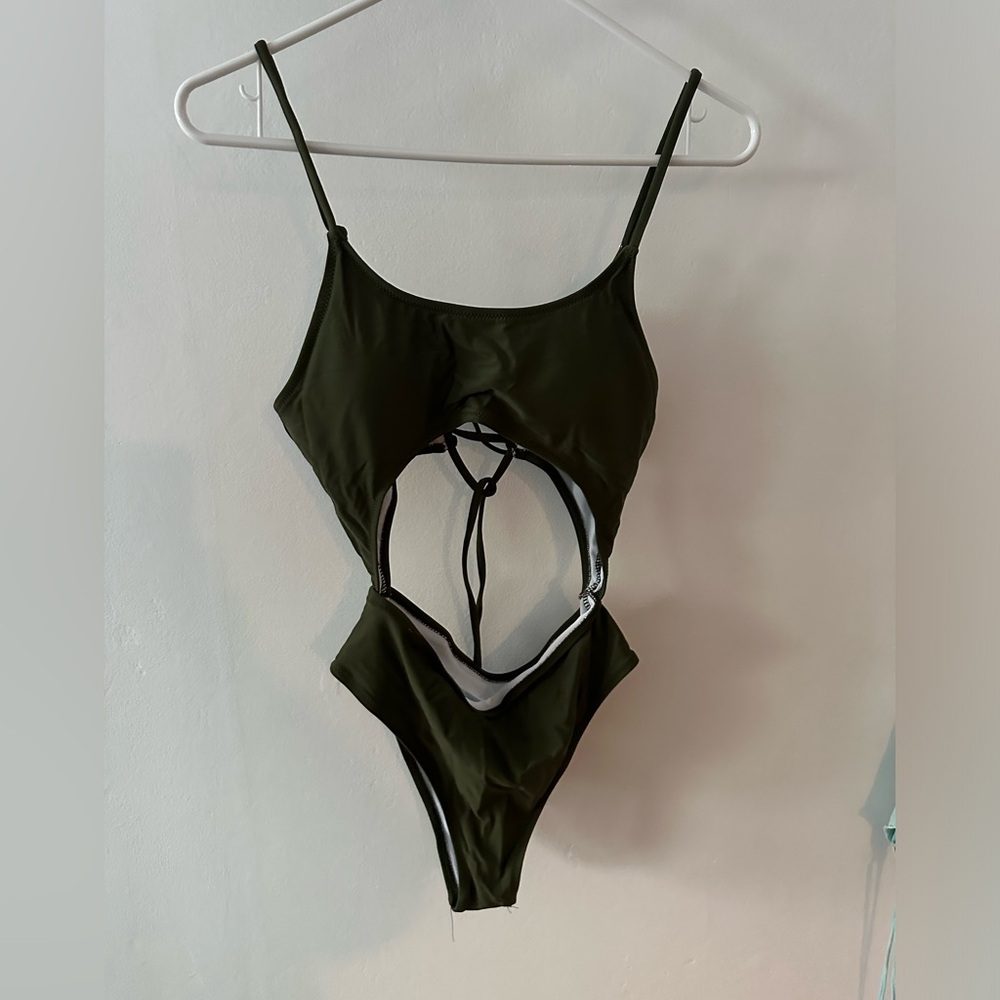 Army green medium one piece bathing suit